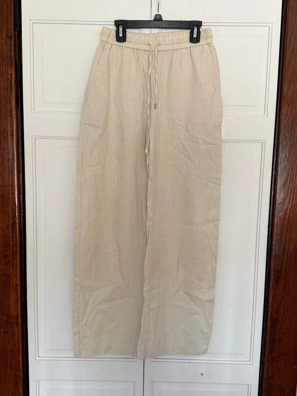 Zara linen blend beige wide leg trouser pants size small